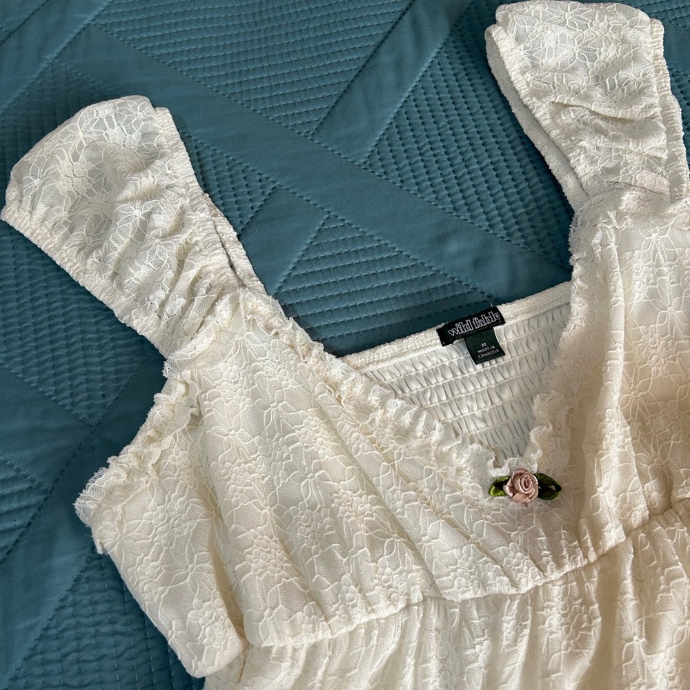 Wild Fable White Floral Lace Babydoll Mini Dress - Size Medium - Picture 3 of 5
